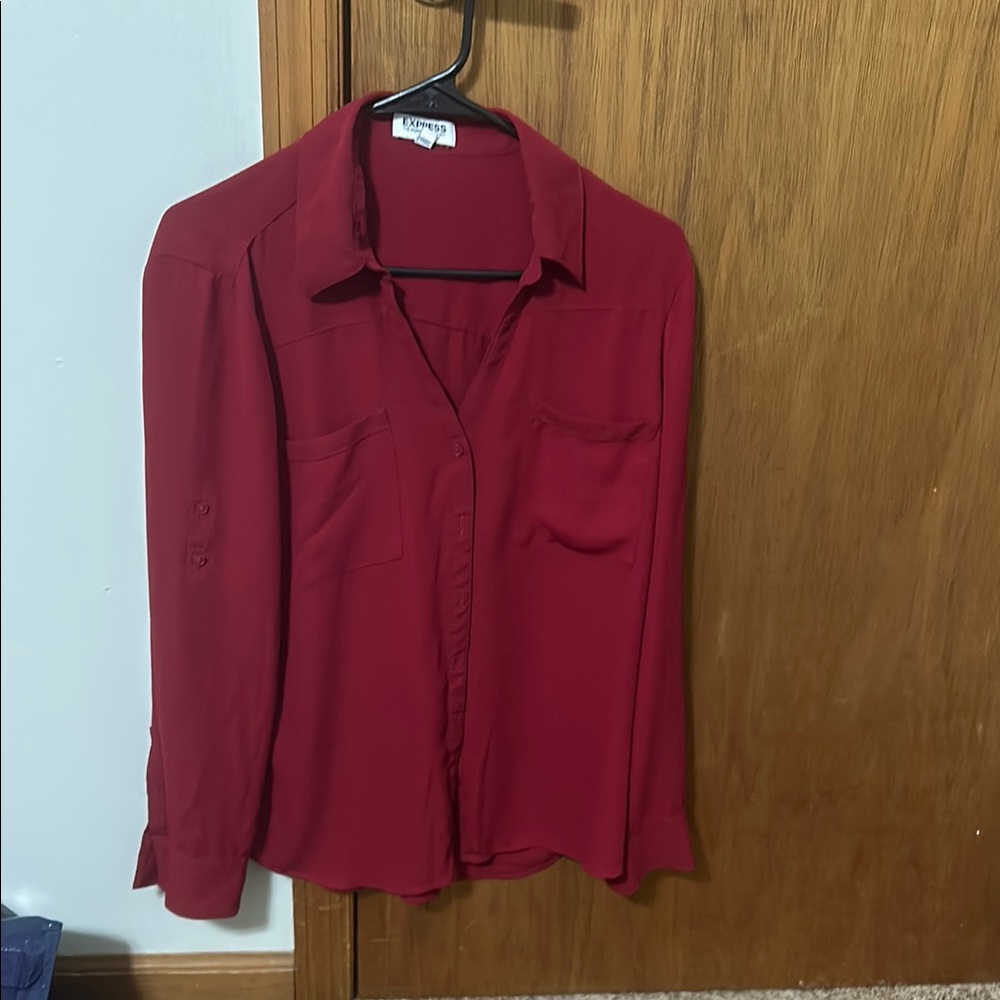 Express Red 3/4 Sleeve Buttoned Blouse